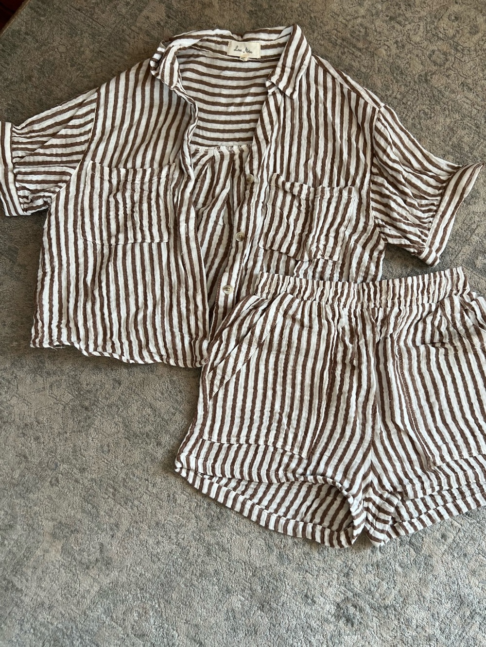 Love Notes Brown and White Striped Kids Pajama Set